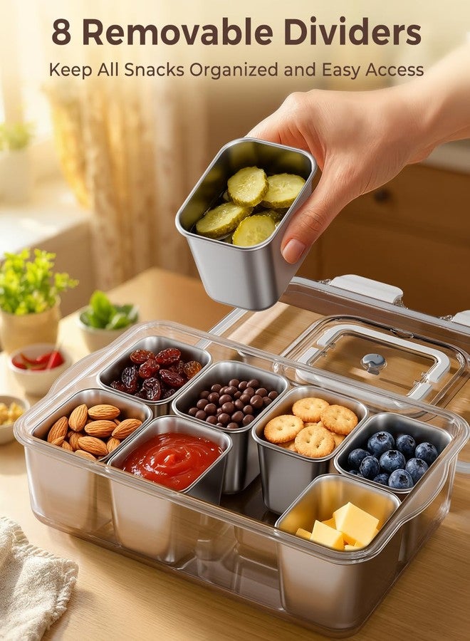 Osfel Snackle Box Container with 8 Removable Stainless Steel Compartments Divided Snack Tray with Portable Handle for Beach, Road Trip, Picnic, Boat Days, Ball Games, Pool and Parties - Image 3